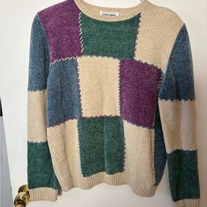 NWT Alfred Dunner Multicolor Patchwork Sweater Vintage 90s Cozy Vibes Muted